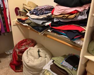 womens clothing, pants, hats, quilts/comforters