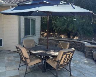 patio table with chairs & umbrella