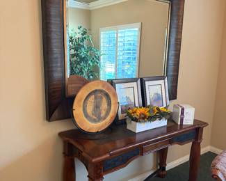 large wall mirror, console table