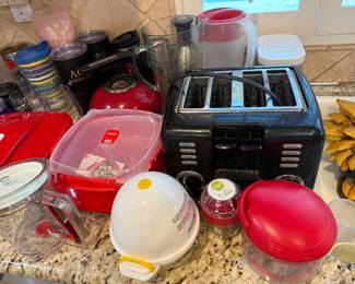 toaster, cups, misc kitchenware
