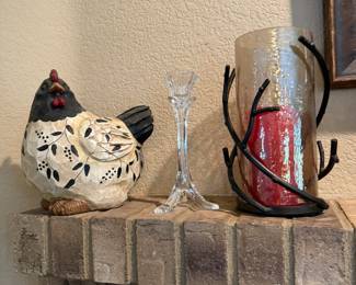 chicken decor, candlestick holder