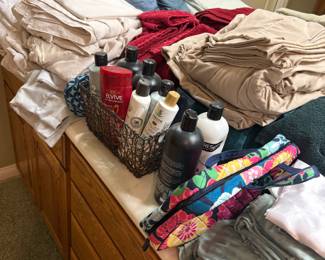 toiletries, linens, towels