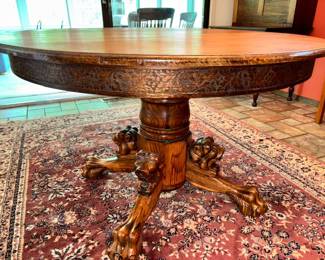 Carved Lion Pedestal Table