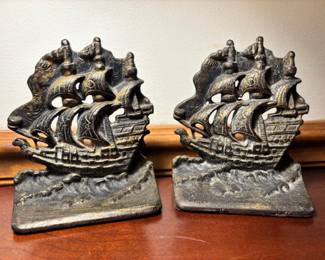 Vintage Cast Iron Ship Bookends