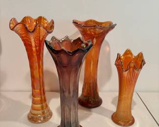 Great Selection of Vintage Carnival Glass Vases (under 12”)