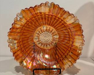 Marigold Ruffled Carnival Glass Bowl