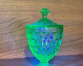 Jeanette Cube Uranium Glass Candy Dish