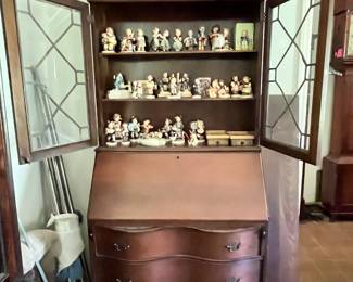 Antique Chippendale secretary full of collectible Goebel figurines and more,