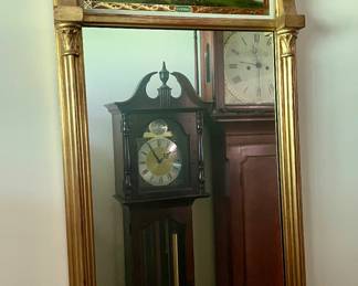 Antique Regency guilt wood mirror with painted landscape