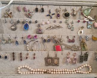Sterling and gemstones earrings and pendants