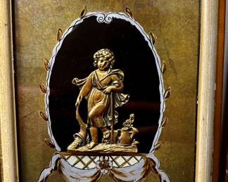 EGLOMISE… Vintage Sungott Studios Black and Gold Relief Pictures