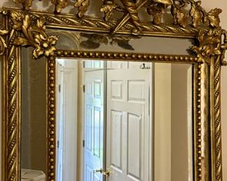 Late 1800s Louis Philippe gilt carved wood mirror with insets