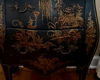 Circa 1940s HOLLYWOOD REGENCY Chinoiserie nightstands…pair available