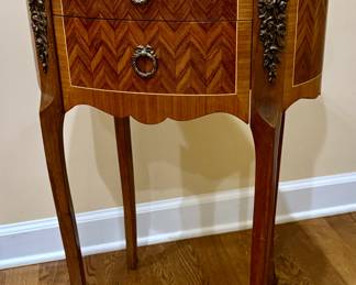 French Inlay Tall Oval Nightstand Side End Bedside Table or Commode