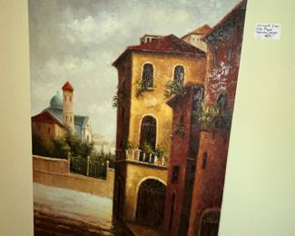 Large hand-painted canvas art on Iron hanger
