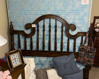 Vintage queen headboard, frame & mattress set