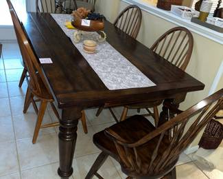 Long, rustic solid wood dining table & chairs