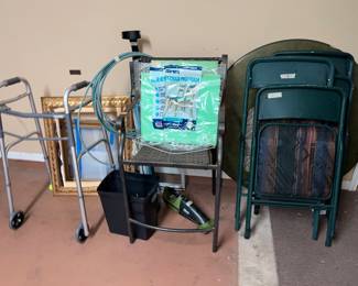 CARD TABLE & FOLDING CHAIRS, WALKER