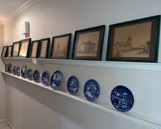 LARGE COLLECTION OF GERMAN MOTHER'S DAY PLATES OF DIFFERENT YEARS & COLLECTION OF INK SKETCHES OF NEW BRAUNFELS BY TERRY NICHOLAS.
