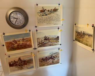 Set of 6 1958 prints by Chas. M. Russell incl. a letter from him to George W. Farr.