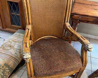 SET OF 4 OF THESE RATTAN DINING CHAIRS (one has an issue)