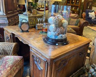 Antique French Partner's desk with checkered top. $799 Measures approximately 54 1/2"W x 30"T x 34 1/4"D.