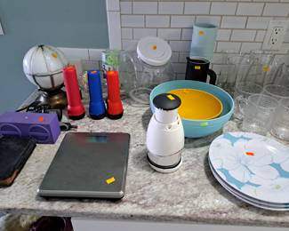 KITCHEN ITEMS. ANTIQUE LAMP, OLD BIBLE