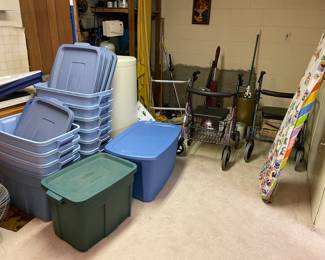 Lots of empty totes and walkers