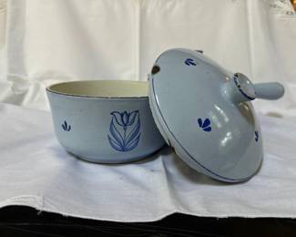 vintage DRU Holland enamed cast iron sauce pot with lids 