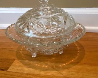 Anchor Hocking clear cut crystal glass candy dish with lid 