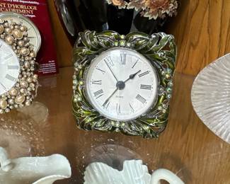 Austrian Rhinestone Silver Plated Filigree 4 Mantle Clock