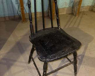 vintage black painting wood spindle chair 