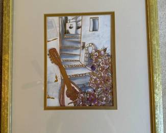 Greek - style street scene with mandolin and flowers 