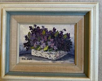 "White Basket and Purple Flowers" by Rene Bartz
