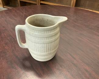 Farmhouse White Barrel Pottery Pitcher