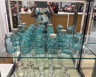 Blue Glass Ball Mason Jars some with Zinc Lids