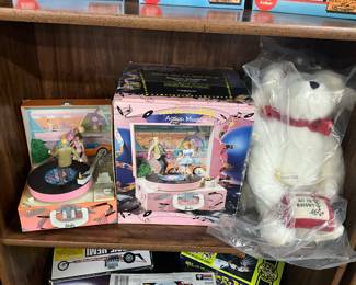 1993 Barbie Let's Go To The Hop Action Musical Music Box by Enesco - 1987 Dayton Hudson Holiday Miss Santa Bear