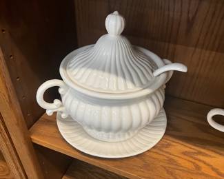 Ironstone Ceramic White Soup Tureen w/Plate & Ladle