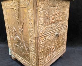 Antique Brass and Wood Kindling Box