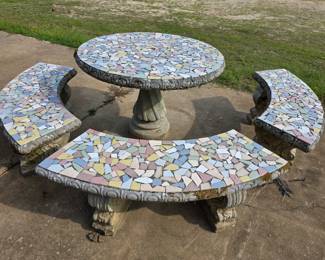 Concrete Patio Table and Benches