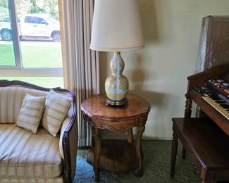 Vintage double gourd Asian lamp and vintage accent table