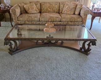Vintage Hollywood Regency glass top coffee table