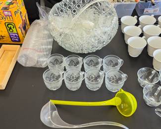 Vintage punch bowl set, cups, and ladles 