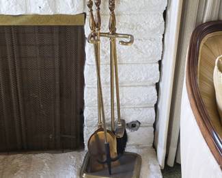 Vintage brass fireplace accessory set
