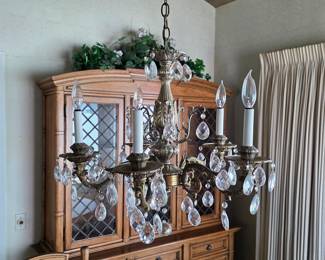 Vintage crystal and brass 5 lamp chandelier