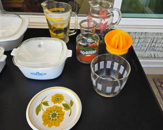 Vintage Corning Ware, pitchers, ice bucket