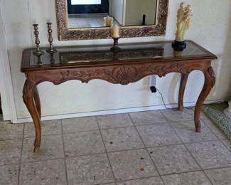 Vintage French Country glass top table
