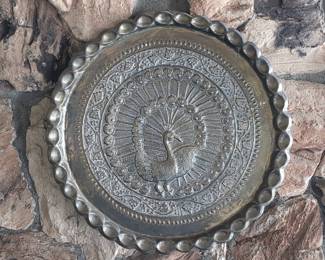 Mid century vintage brass peacock wall plate
