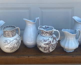 White and brown transferware ironstone