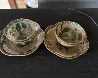 Plique A Jour Cloisonné cup and saucer
